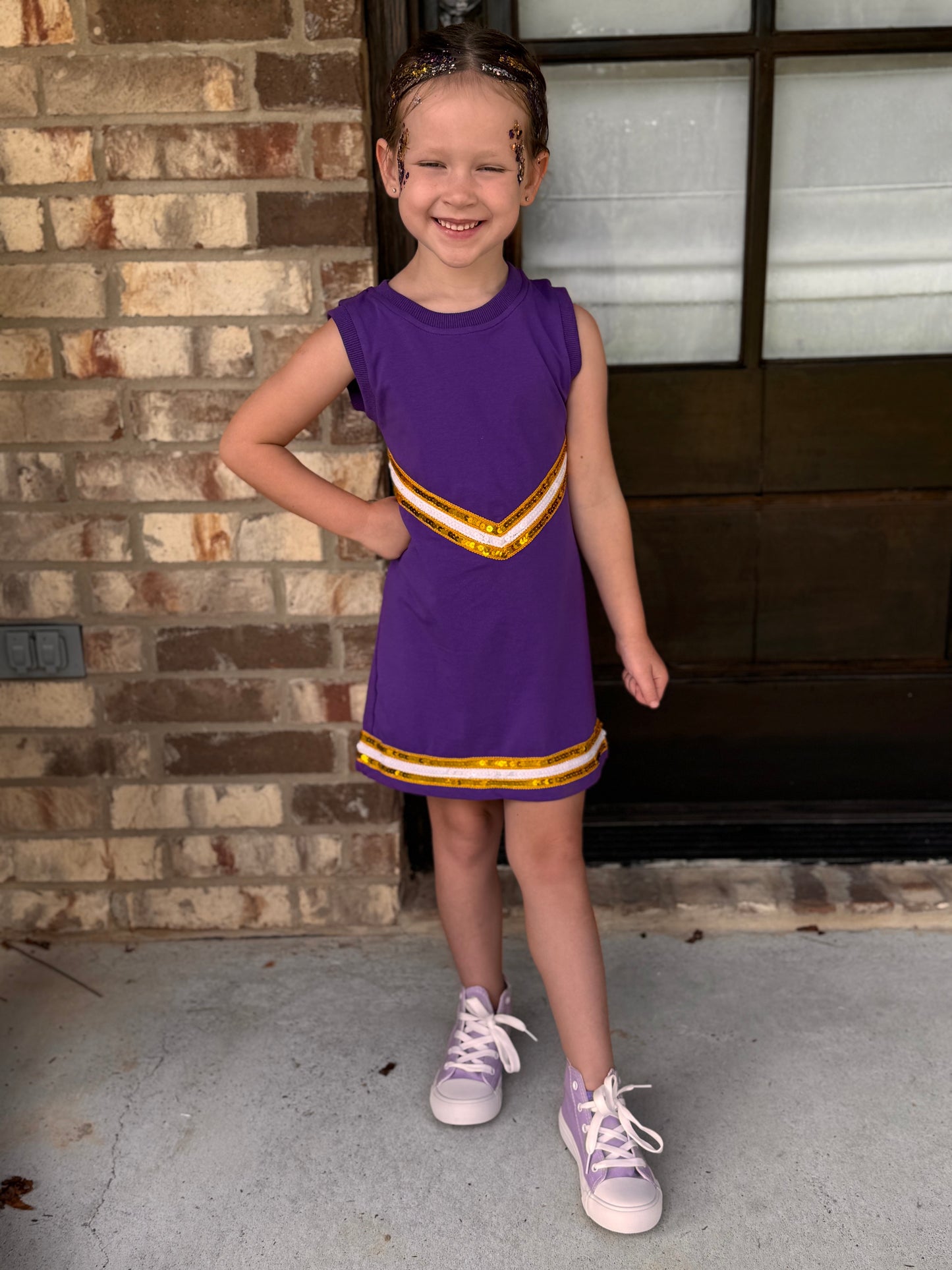 Purple & Gold Sequin Cheer Dress