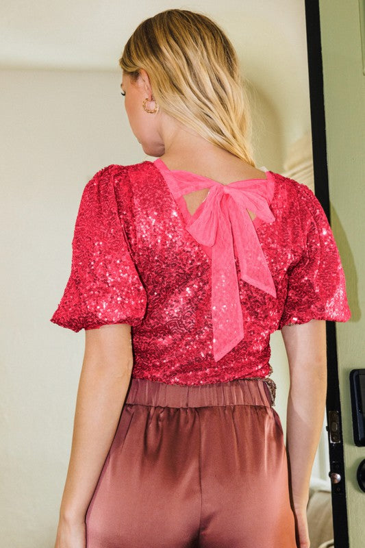 Shelly Sequin Puff Sleeve Top