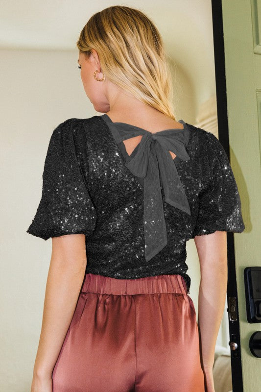 Shelly Sequin Puff Sleeve Top