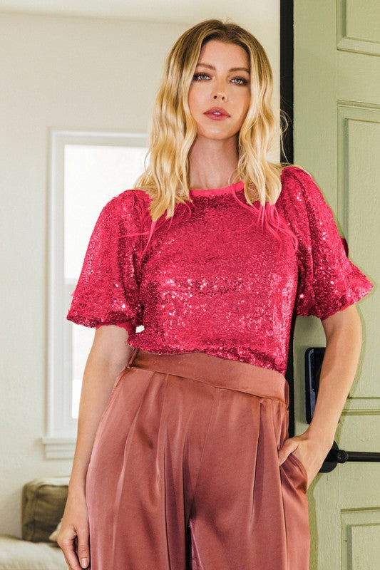 Shelly Sequin Puff Sleeve Top