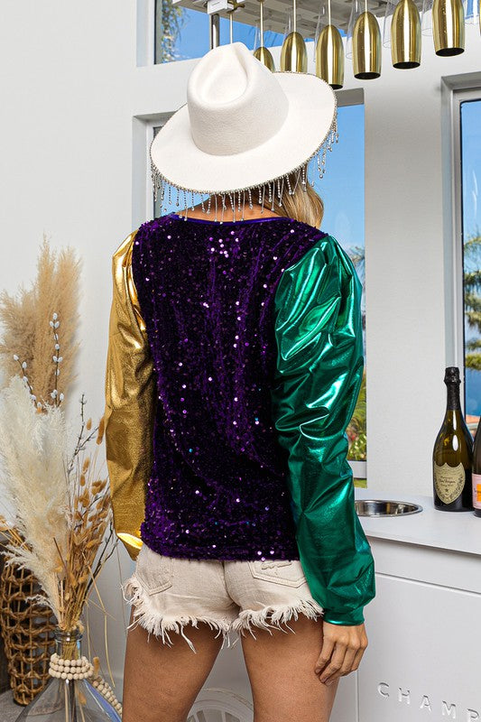 VIVAN VELVET MARDI GRAS SEQUIN TOP