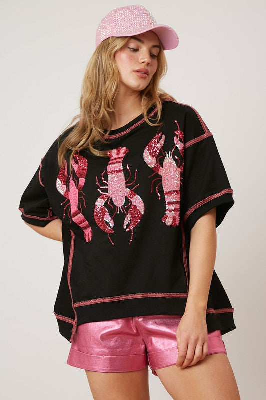 Sequin Crawfish French Terry Top