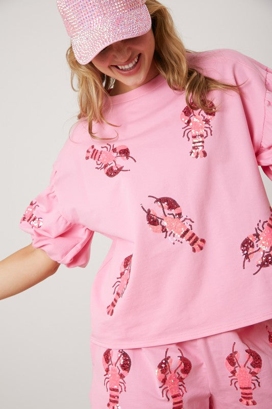 Sequin Crawfish Puff Sleeve Top