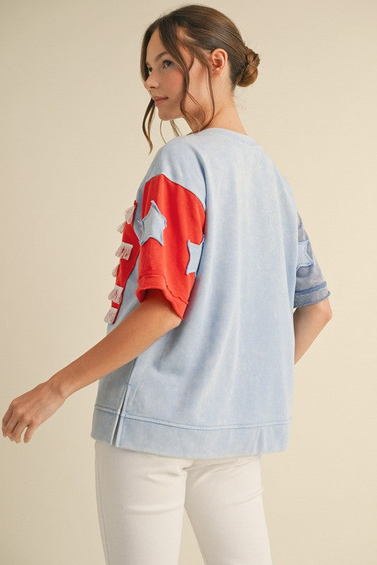 Colorblock American Flag Graphic Top