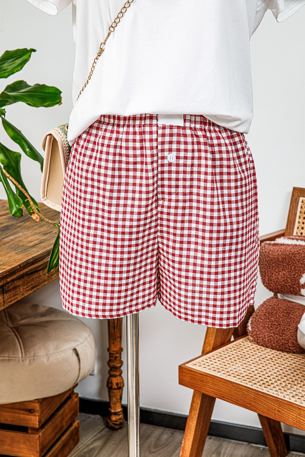 Plaid Gingham Printed High Waist Shorts