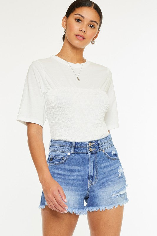 KAN CAN HIGH RISE MOM DENIM SHORTS