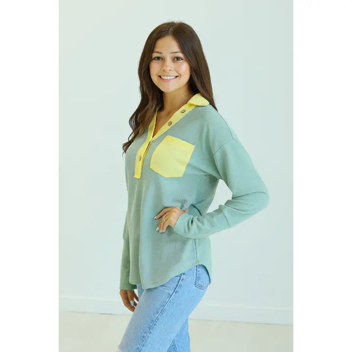 Sage Waffle Knit Top