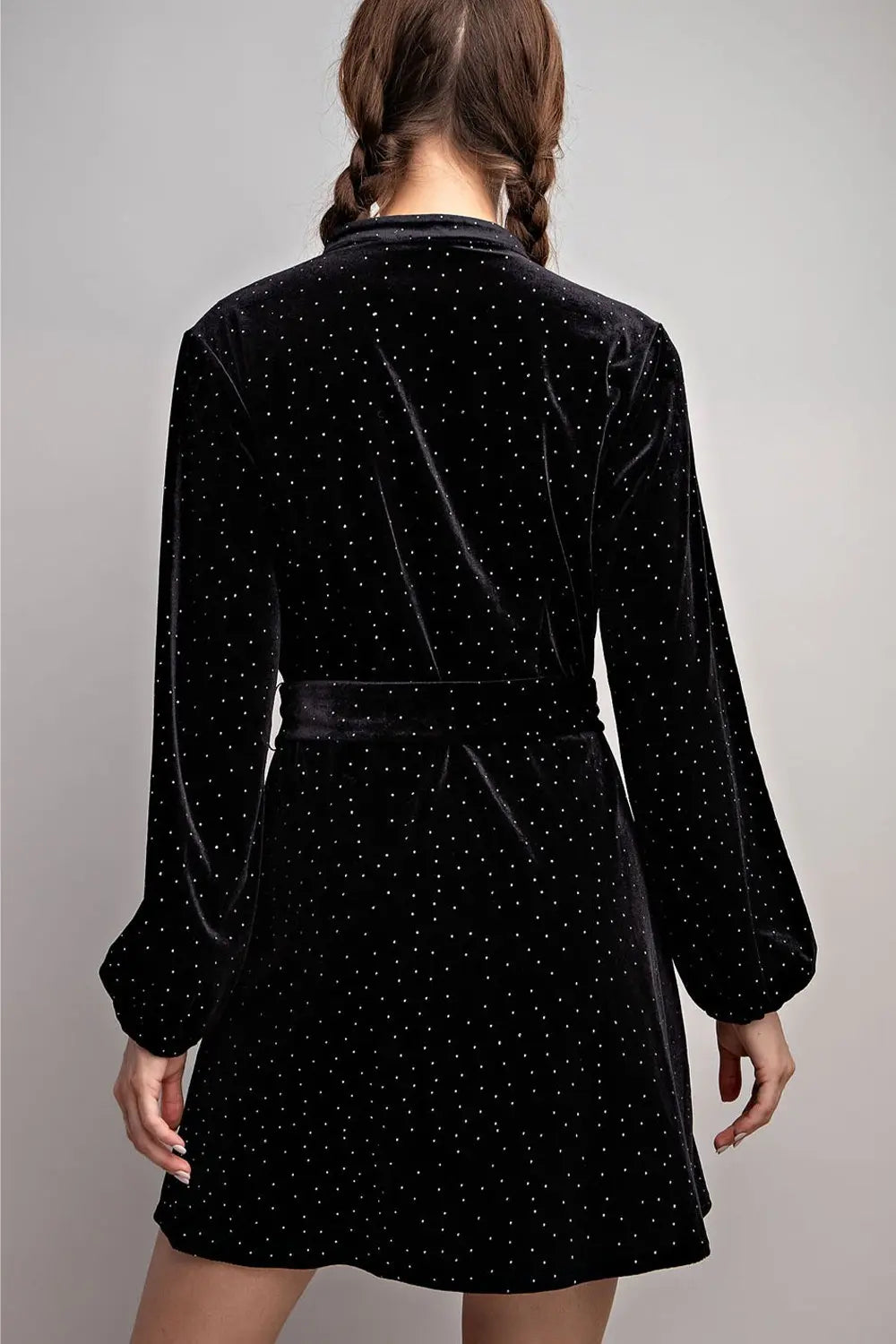 Rhinestone Tie Waist Velvet Dress