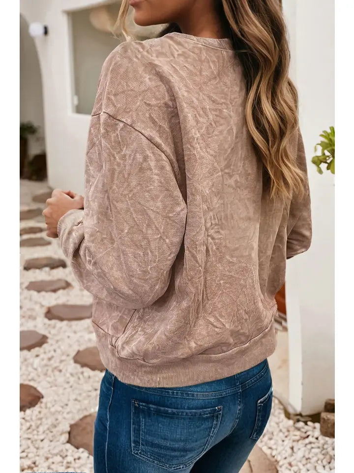 Saved by Grace Letter Embroidery Mineral Wash Sweatshirt