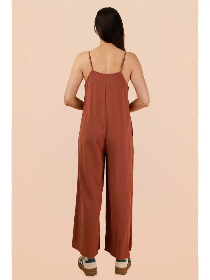 Pleated Solid Woven Sleeveless Jumpsuit