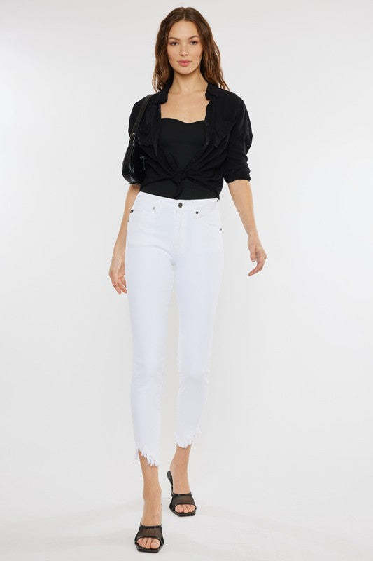 KAN CAN HIGH RISE WHITE ANKLE SKINNY JEANS