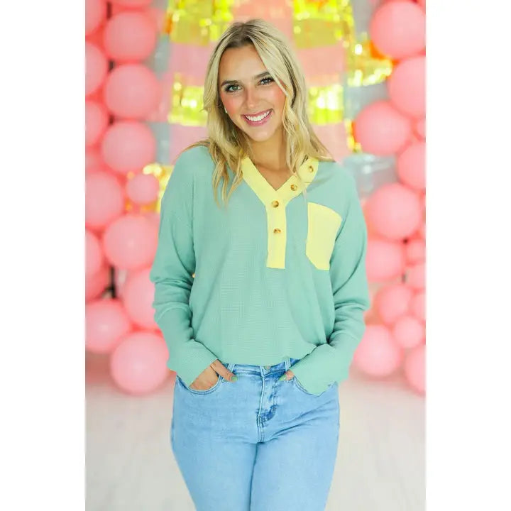 Sage Waffle Knit Top