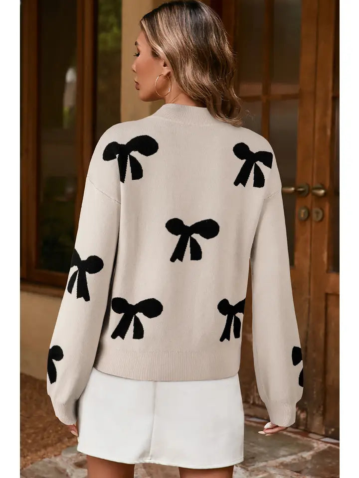 Pearl Embellished Bow Pattern Sweater