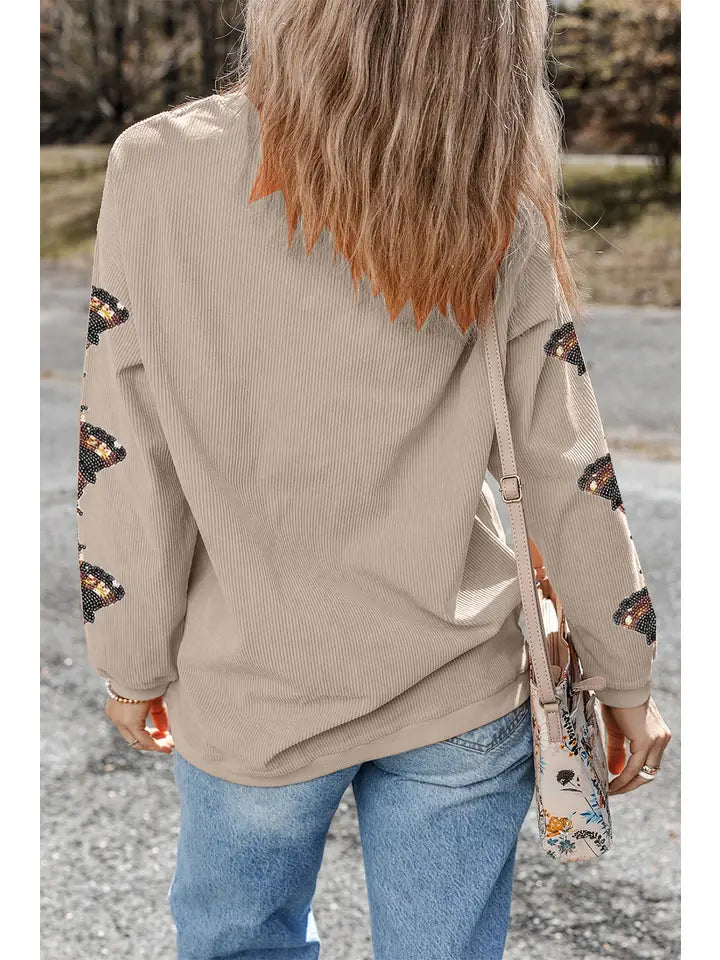 Turkey Sequin Patched Sleeve Gobble Baggy Sweatshirt
