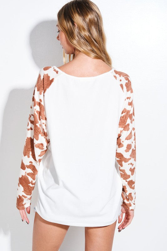 Fall Pumpkin Cow Sleeve Top