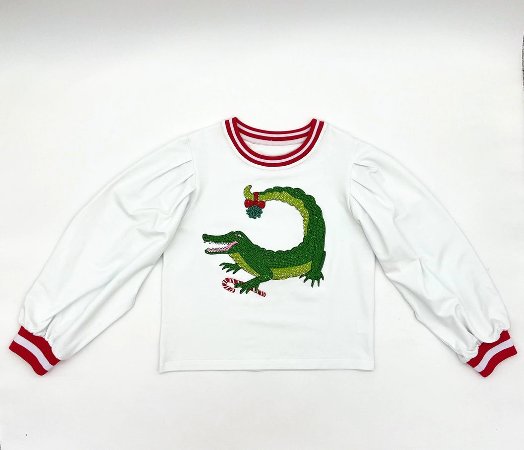 Girls Sequin Holly Gator Puff Sleeve Sweatshirt