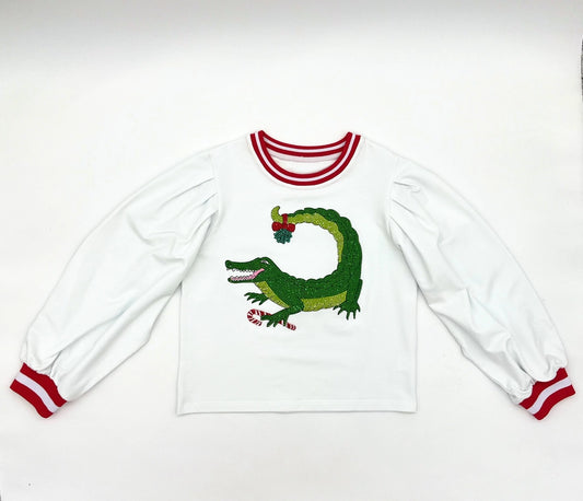 Girls Sequin Holly Gator Puff Sleeve Sweatshirt