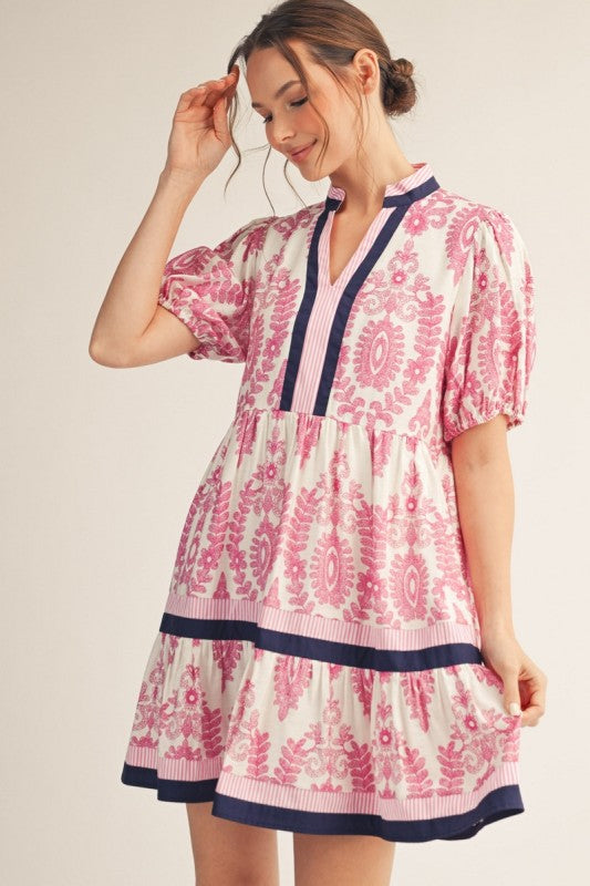 Baroque Print Tiered Dress