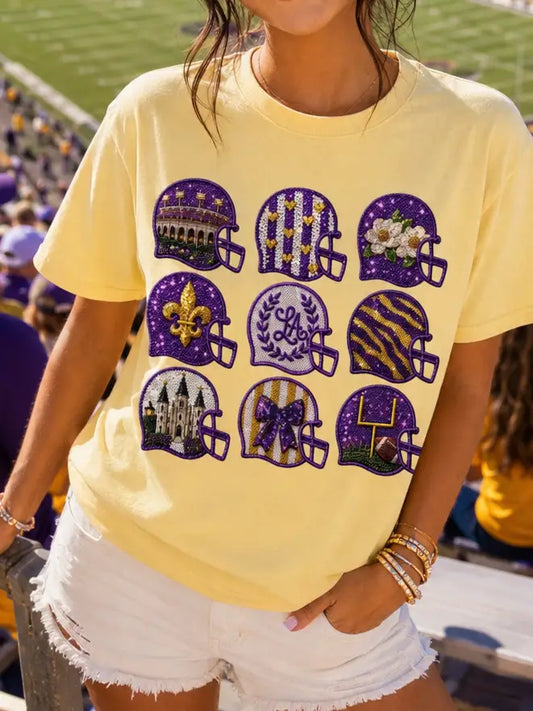 Gameday Louisiana Purple and Yellow Sequin T-Shirt