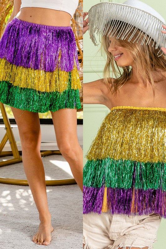 MARDI GRAS TIERED TINSEL FRINGE SKIRT
