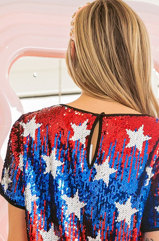 AMERICAN THEME STAR PATTERN SEQUIN TOP