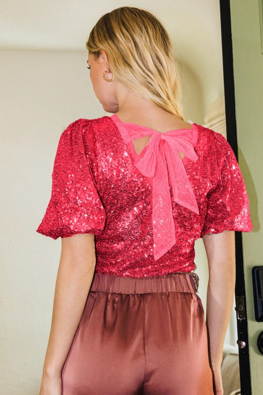 Shelly  Sequin Puff Sleeve Top