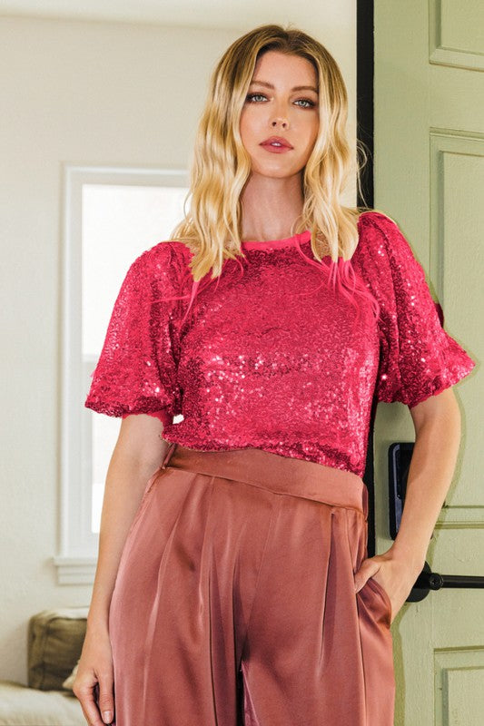 Shelly  Sequin Puff Sleeve Top