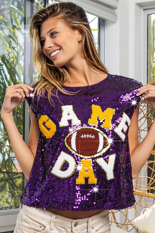 GRETCHIN GAME DAY FOOTBALL SEQUIN TOP