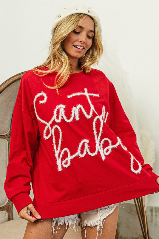 TINSEL SANTA BABY LETTERING CHRISTMAS SWEATSHIRT