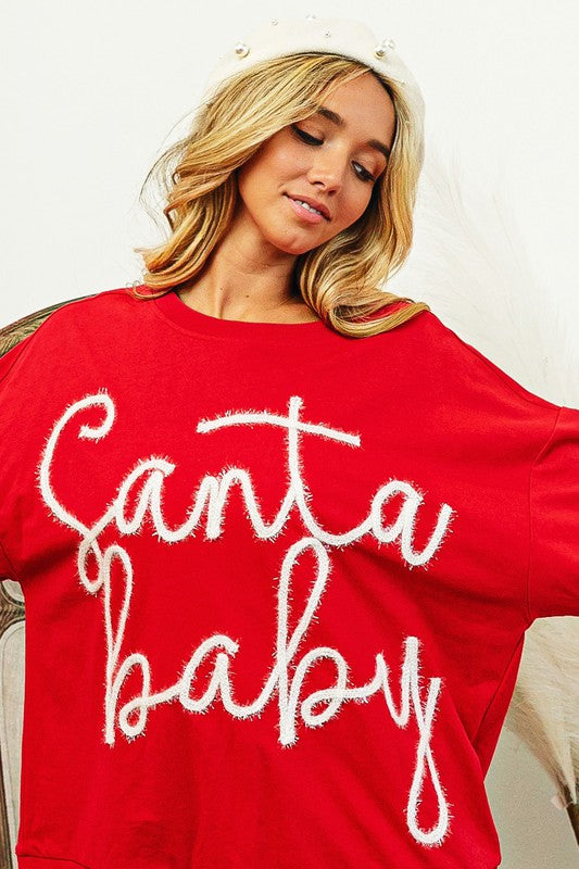 TINSEL SANTA BABY LETTERING CHRISTMAS SWEATSHIRT
