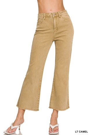 Acid Washed High Waist Frayed Hem Bootcut Pants