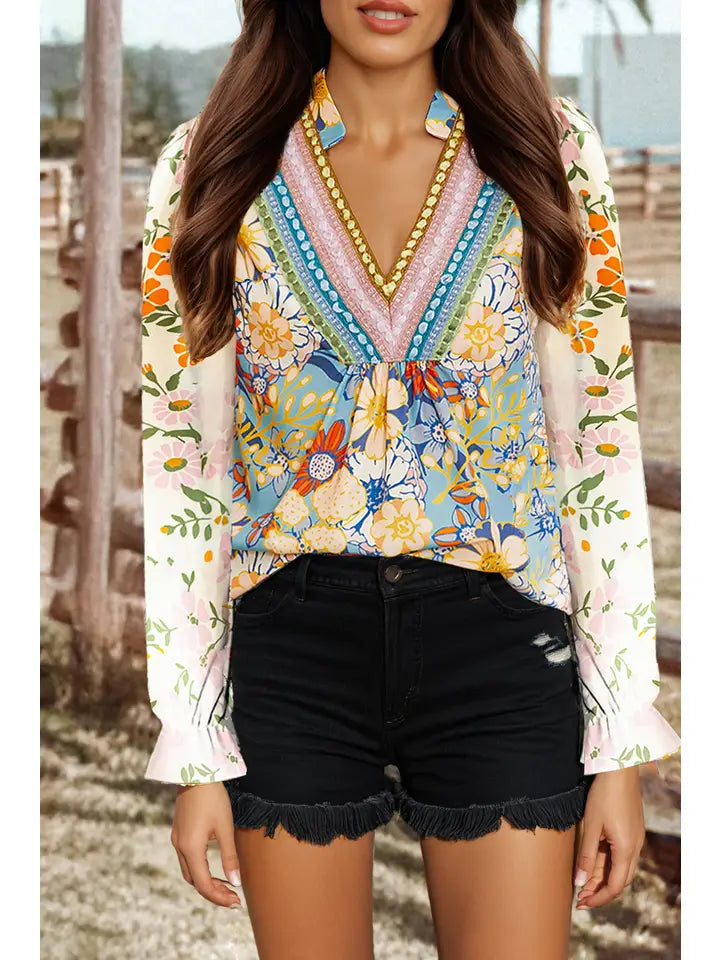 Crochet Boho Half & Long Sleeve Floral Blouse