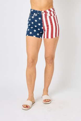 Americana Flag Fray Hem Shorts