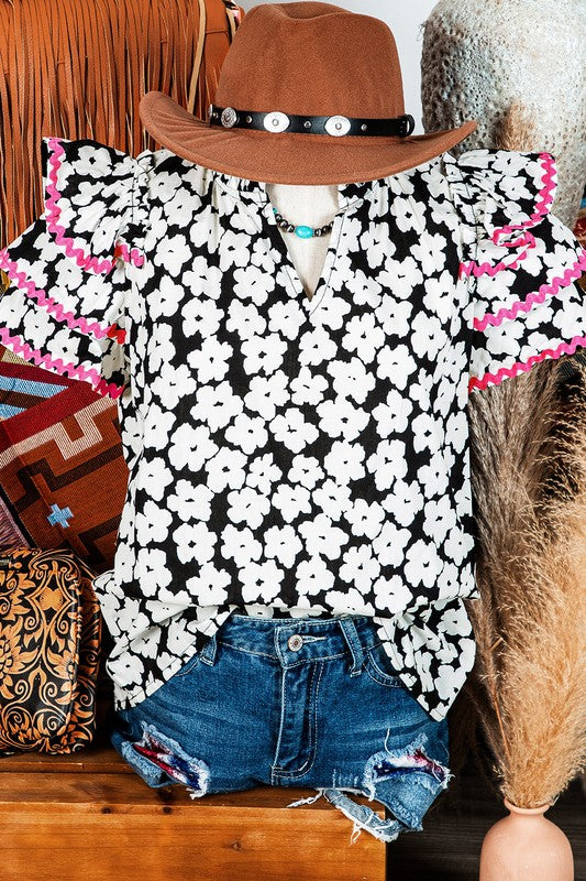 Boho Contrast Layered Ruffle Sleeve Blouse