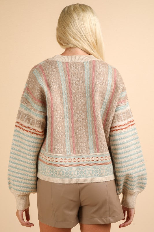 Oversized Cozy Aztec Graphic Knit Sweater Top