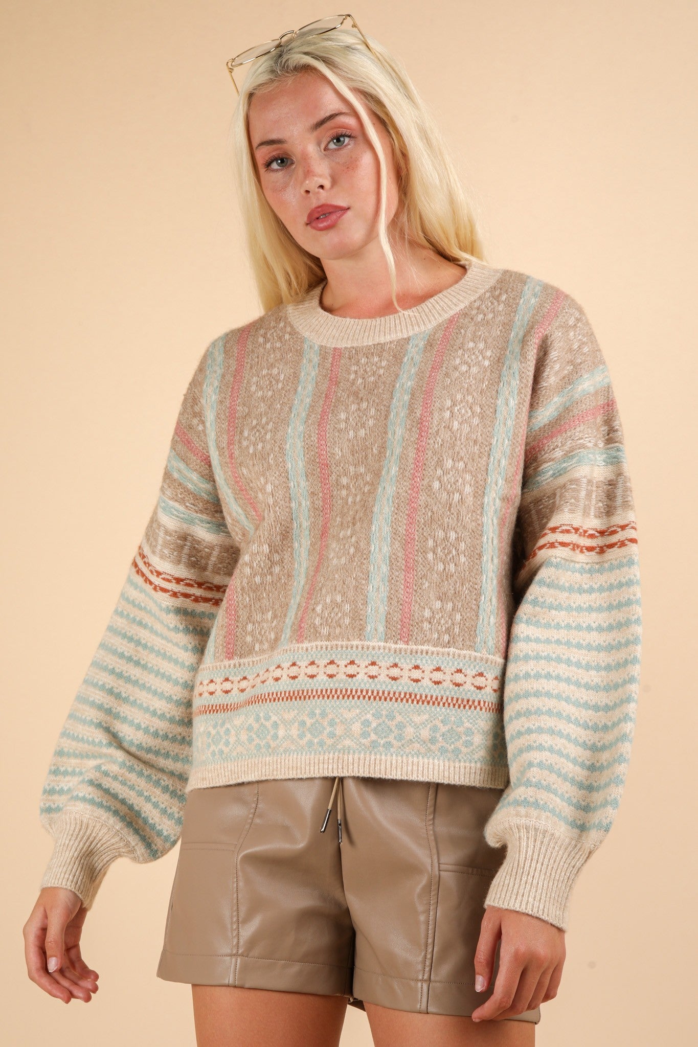 Oversized Cozy Aztec Graphic Knit Sweater Top