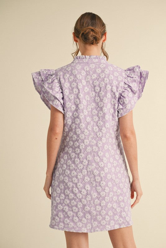 Floral Embroidered Ruffly Sleeve Dress