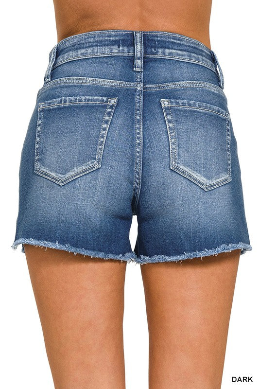 Raw Frayed Hem Cutoff Side Slit Denim Shorts