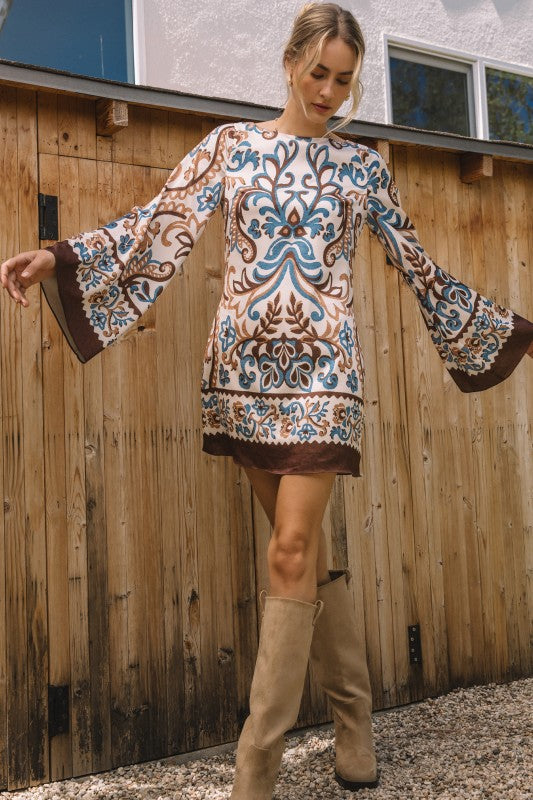 Boader Print Dress with Western Charm