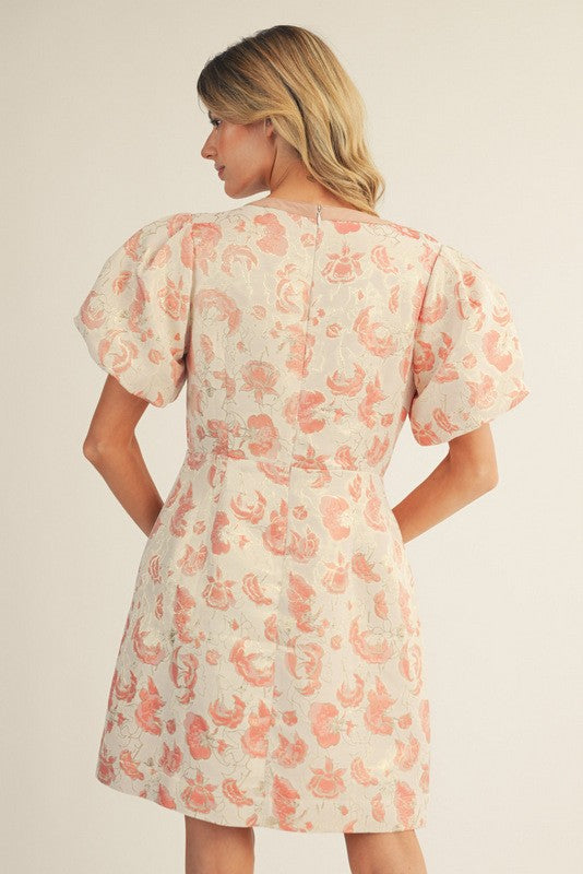 Rhinestone Bow Accent Floral Dress