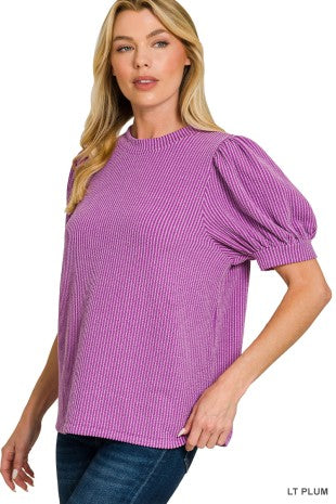 Raised Rib Puff Sleeve Top