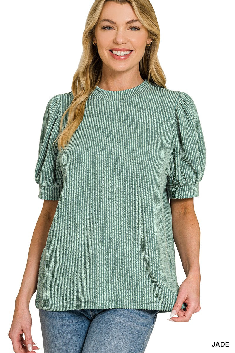 Raised Rib Puff Sleeve Top