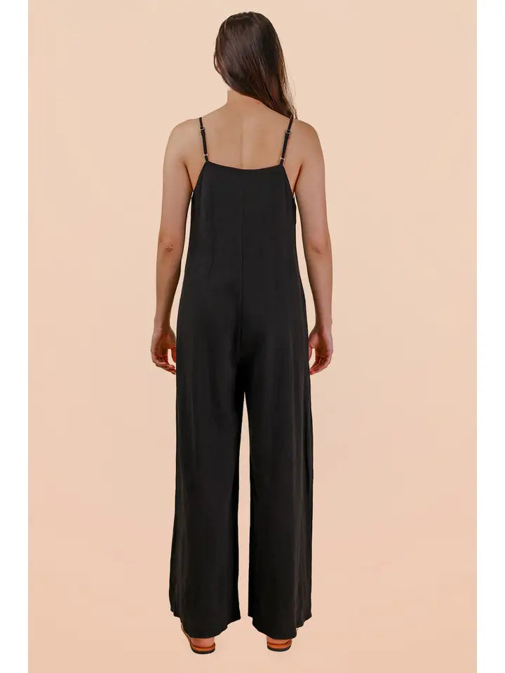 Pleated Solid Woven Sleeveless Jumpsuit