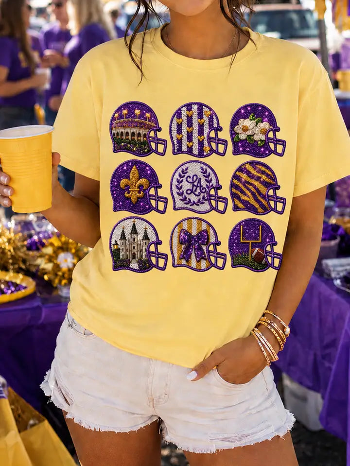 Gameday Louisiana Purple and Yellow Sequin T-Shirt