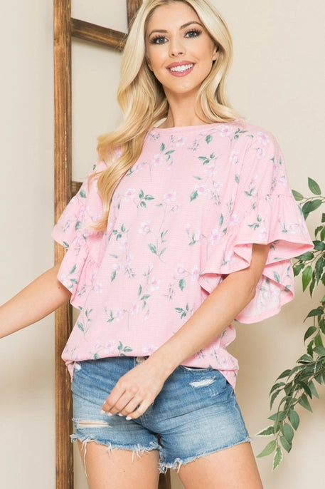 Flo's Floral Ruffle Bell Sleeves Tunic Top