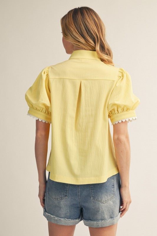 Scallop Trim Accent Solid Crinkle Top
