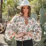 Western Print Peasant Blouse