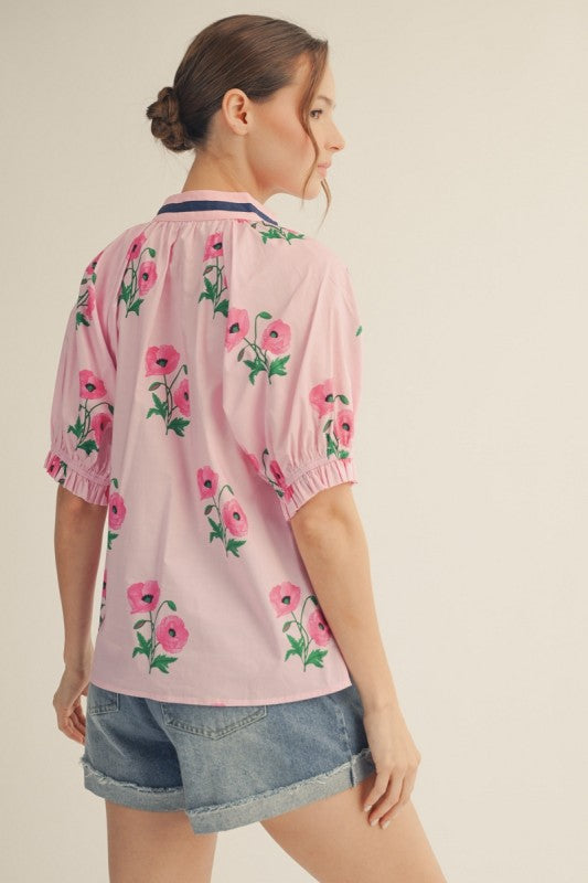 Color Contrast Accent Floral Top
