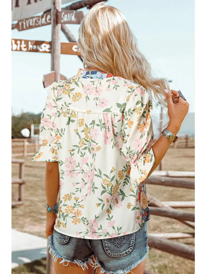 Crochet Boho Half & Long Sleeve Floral Blouse