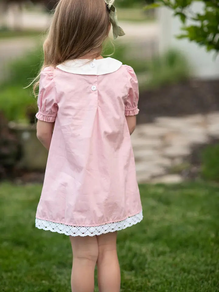 Pink Embroidered Lace Collar Summer Dress